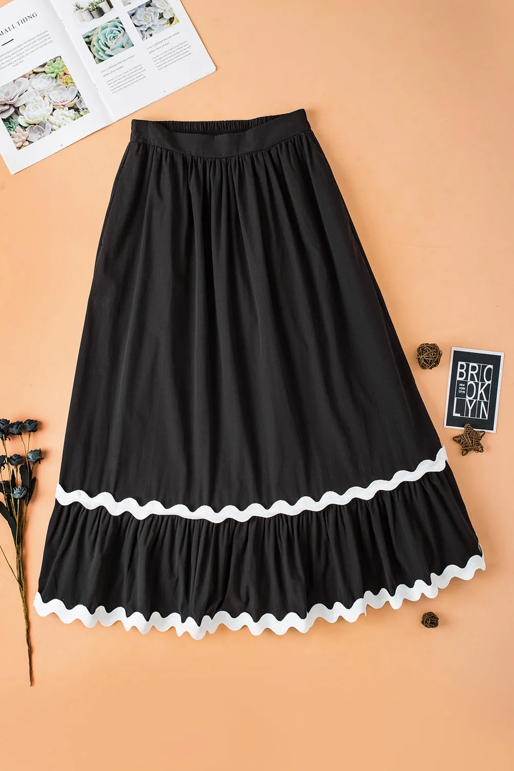 KaleaBoutique Ricrac Trim Colorblock High Waist Long Skirt