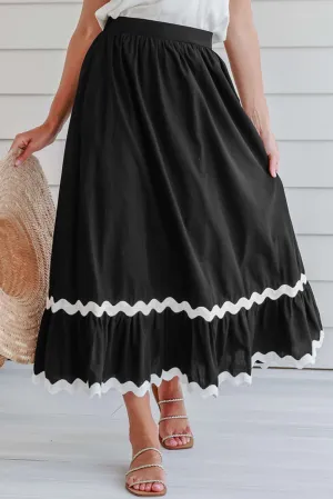 KaleaBoutique Ricrac Trim Colorblock High Waist Long Skirt
