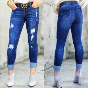 KYLIE Distressed Cuffed Hem Jeans