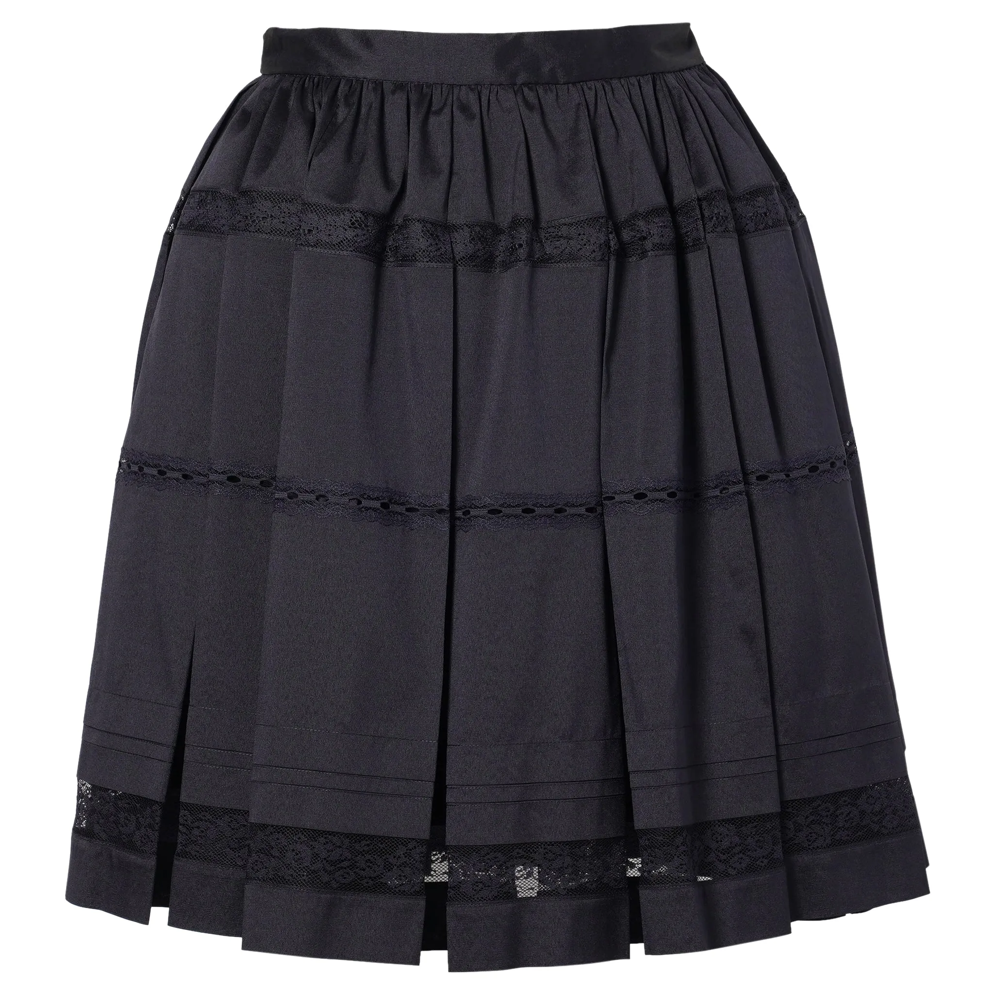 LACE PATCHWORK PLEATED SKIRT / NAVY BLUE
