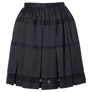 LACE PATCHWORK PLEATED SKIRT / NAVY BLUE