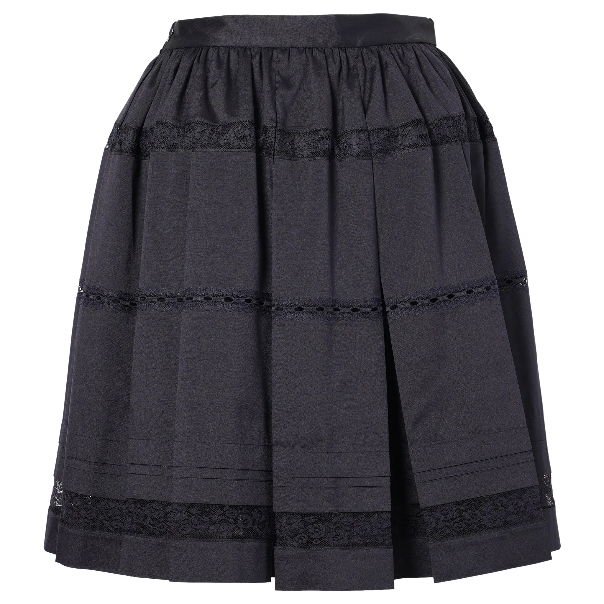 LACE PATCHWORK PLEATED SKIRT / NAVY BLUE