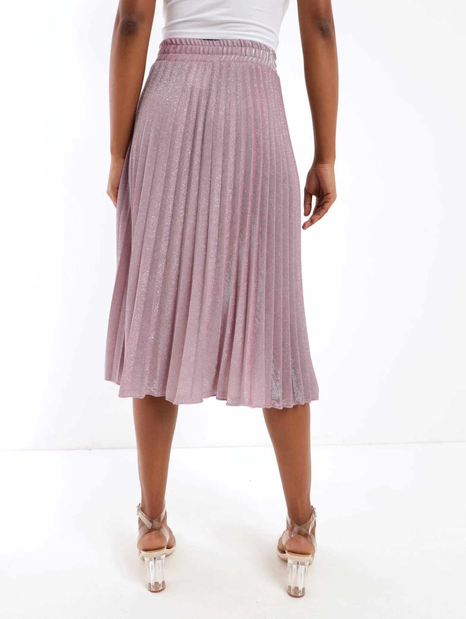 Ladies Pleated Lurex Skirt - Pink