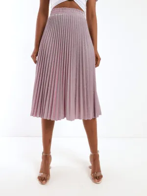 Ladies Pleated Lurex Skirt - Pink