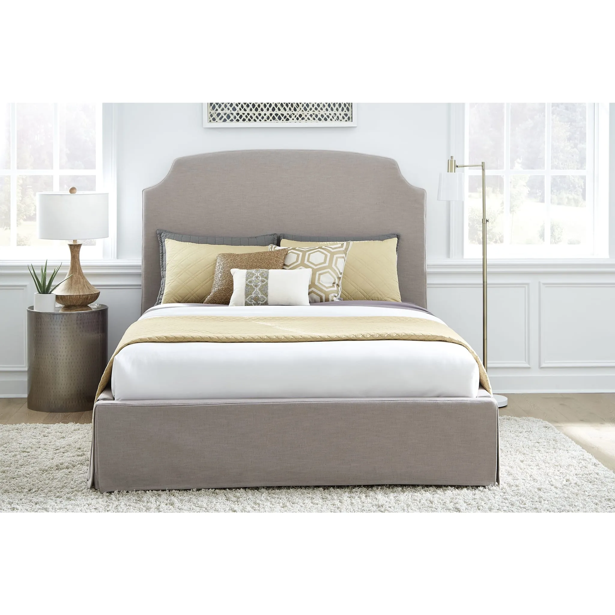 Laurel UpholsteredSkirted Panel Bed in Wheat