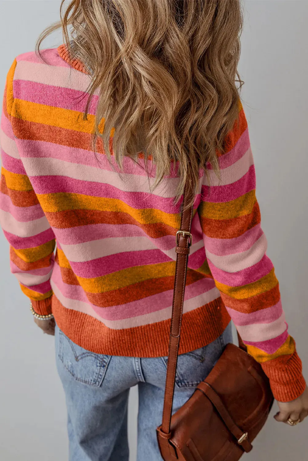 Leigh Striped Round Neck Long Sleeve Sweater
