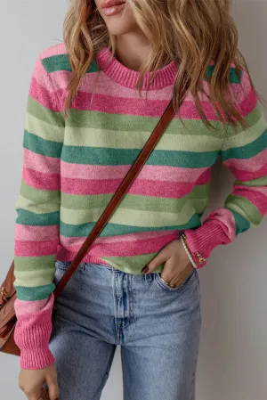 Leigh Striped Round Neck Long Sleeve Sweater