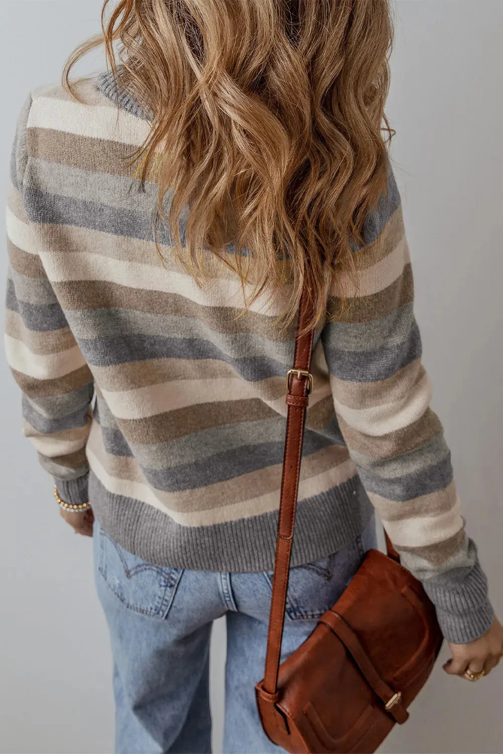 Leigh Striped Round Neck Long Sleeve Sweater