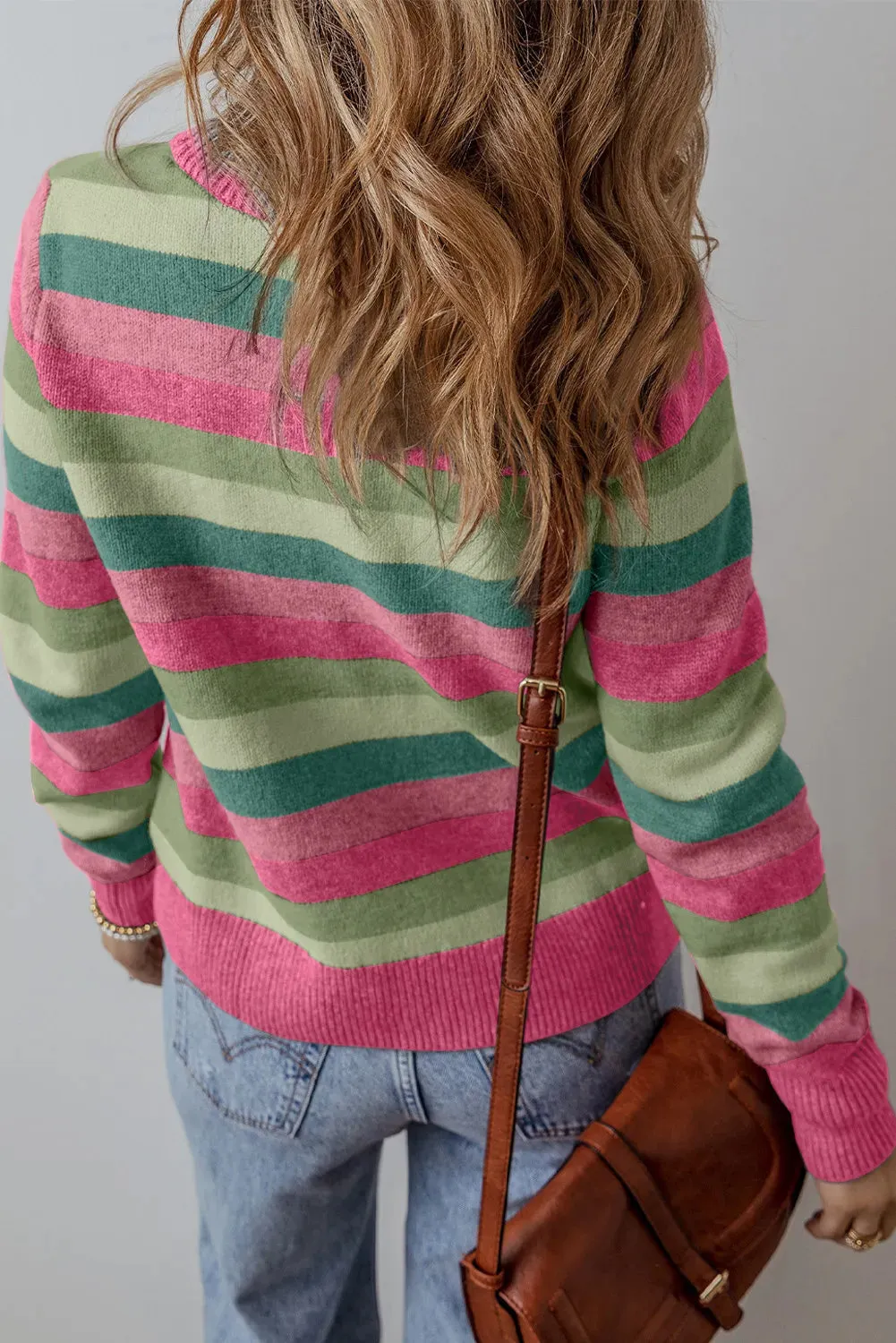 Leigh Striped Round Neck Long Sleeve Sweater