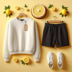 Lemon Tart Mens Plain Sweatshirt and Shorts Set - LTMSSSHS1 - Cream Black