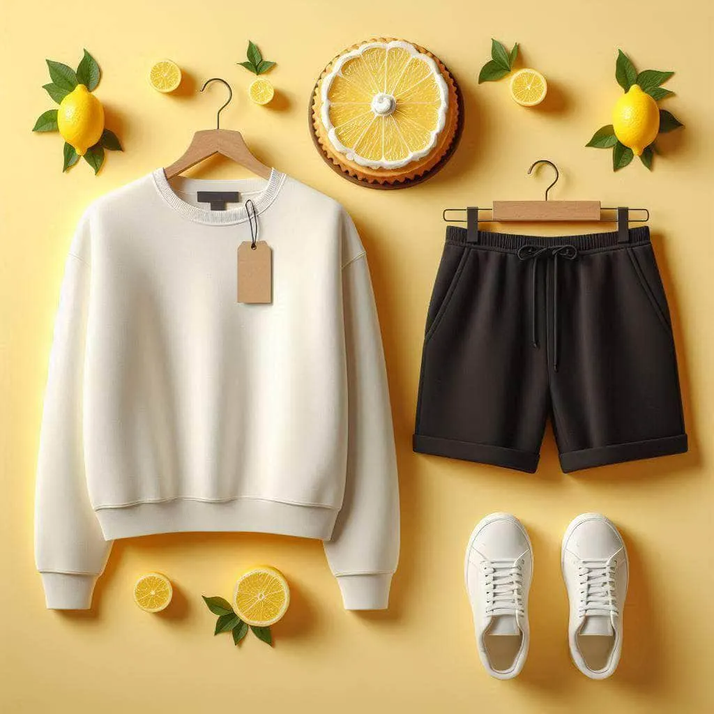 Lemon Tart Mens Plain Sweatshirt and Shorts Set - LTMSSSHS1 - Cream Black