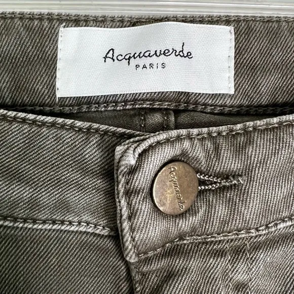 Like New Acquaverde Scarlett Mid Rise Raw Hem Skinny Jeans Fatigue Women’s Sz 25