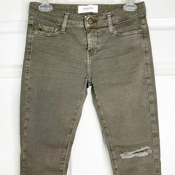Like New Acquaverde Scarlett Mid Rise Raw Hem Skinny Jeans Fatigue Women’s Sz 25