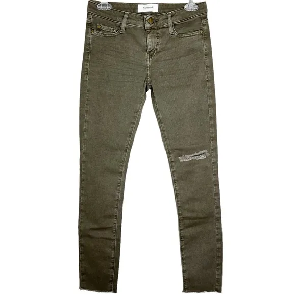 Like New Acquaverde Scarlett Mid Rise Raw Hem Skinny Jeans Fatigue Women’s Sz 25