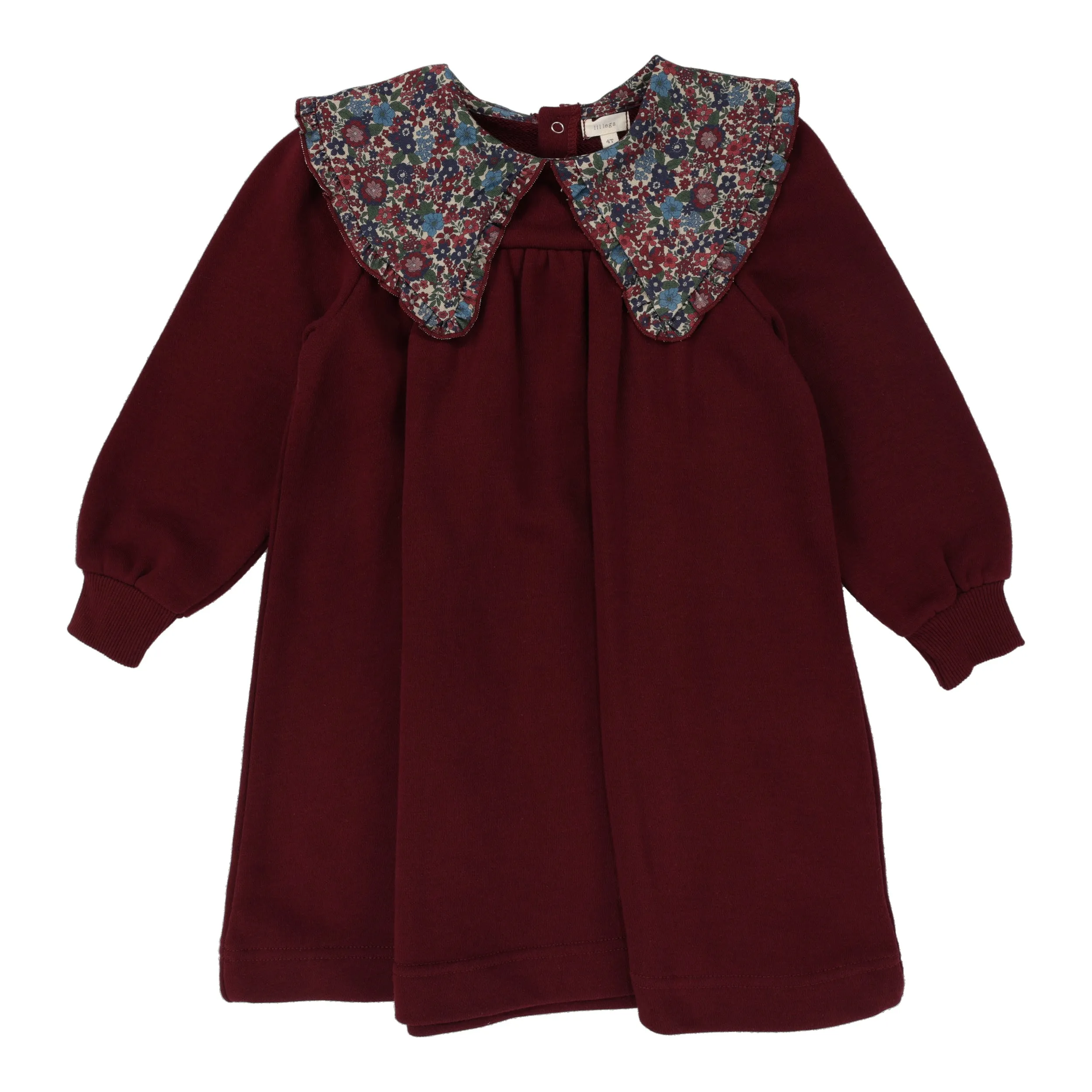 Lil Legs Floral Collar Sweatshirt Long Sleeve Dress - Burgundy
