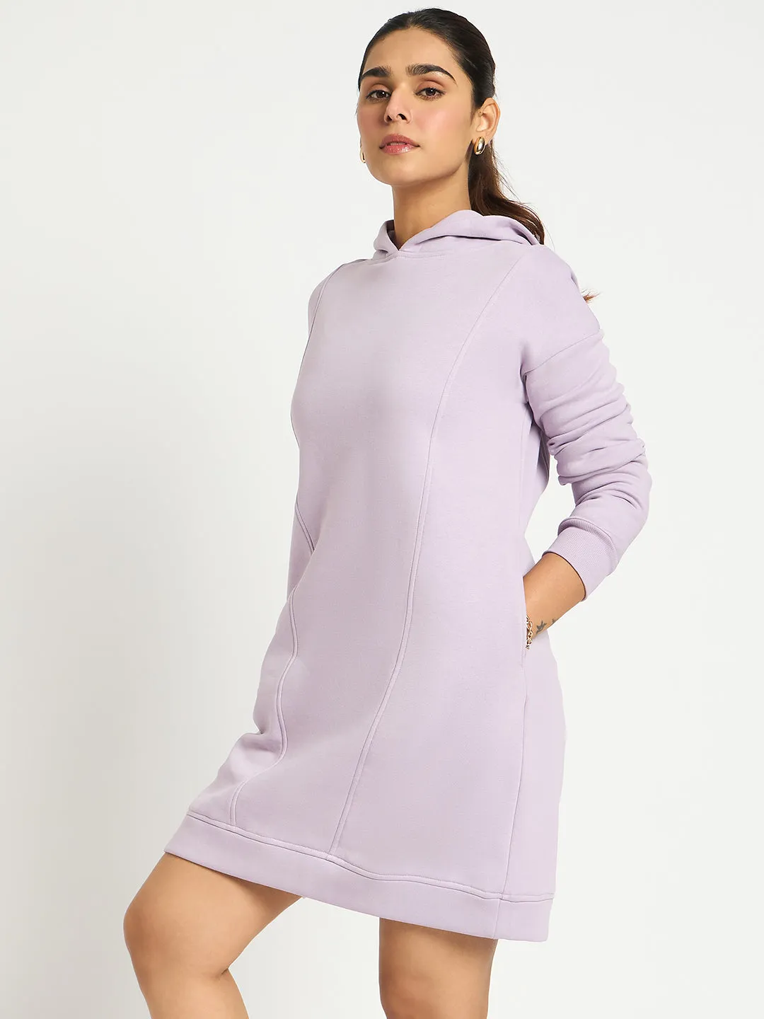 Lilac Fleece Hooded Sweatshirt Dress