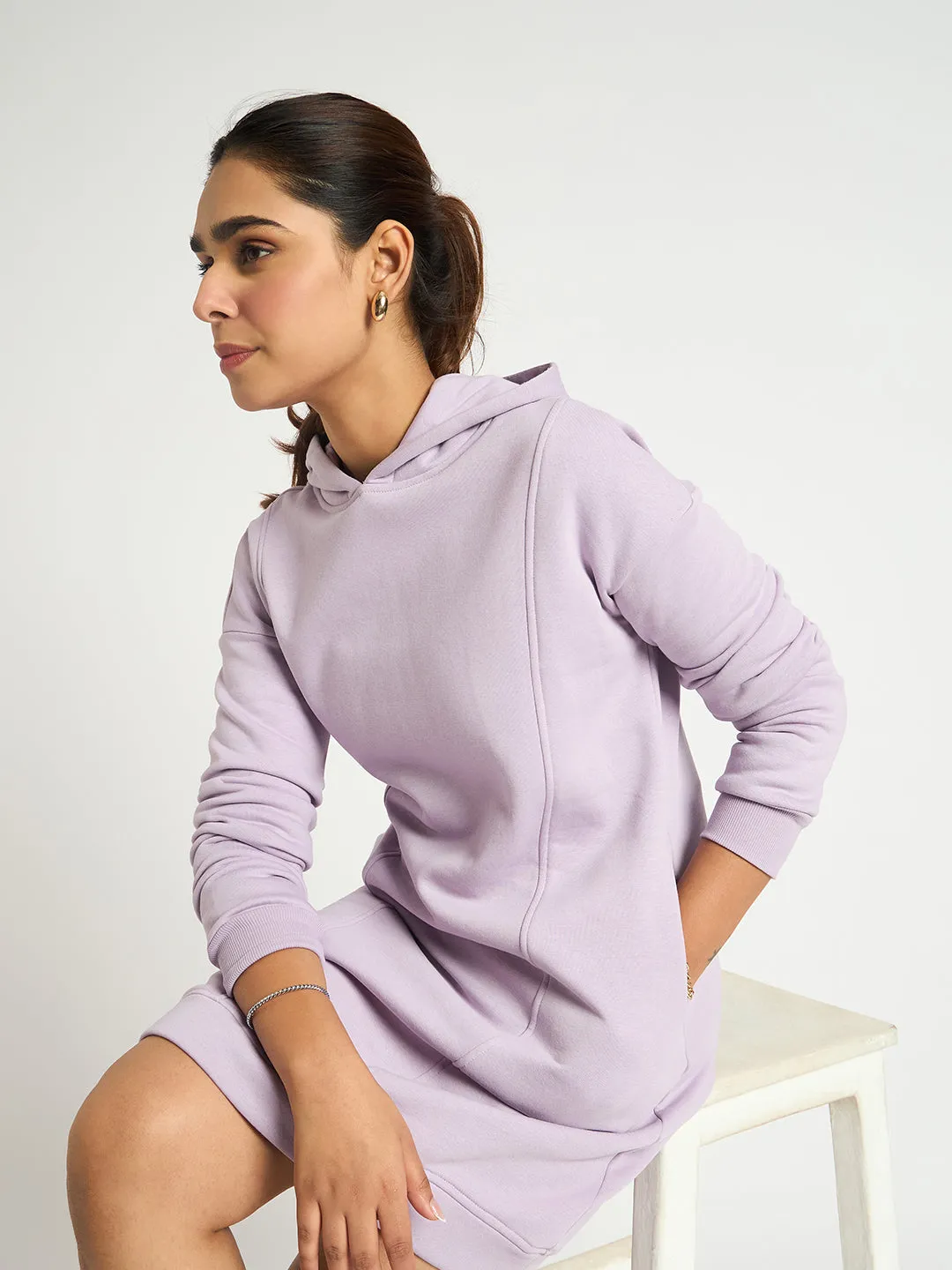 Lilac Fleece Hooded Sweatshirt Dress