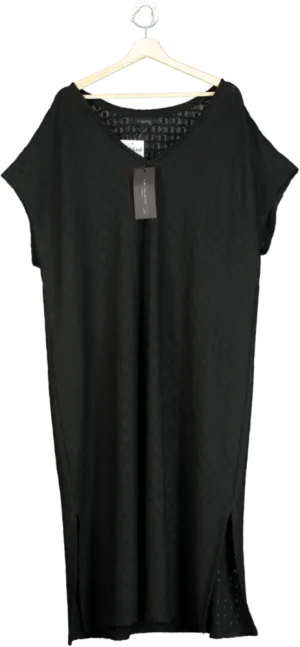 Live Unlimited Black Crochet V Neck Maxi T Shirt Dress UK 24