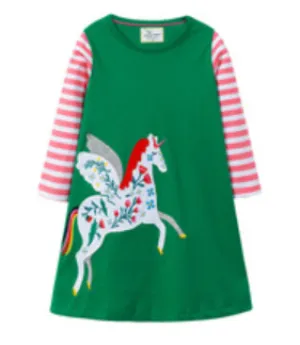 Long Green Unicorn Dress For Girls