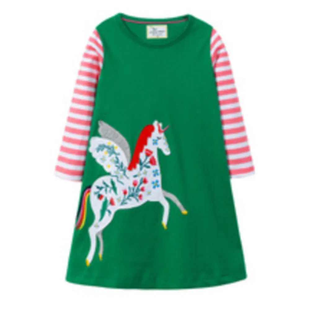 Long Green Unicorn Dress For Girls