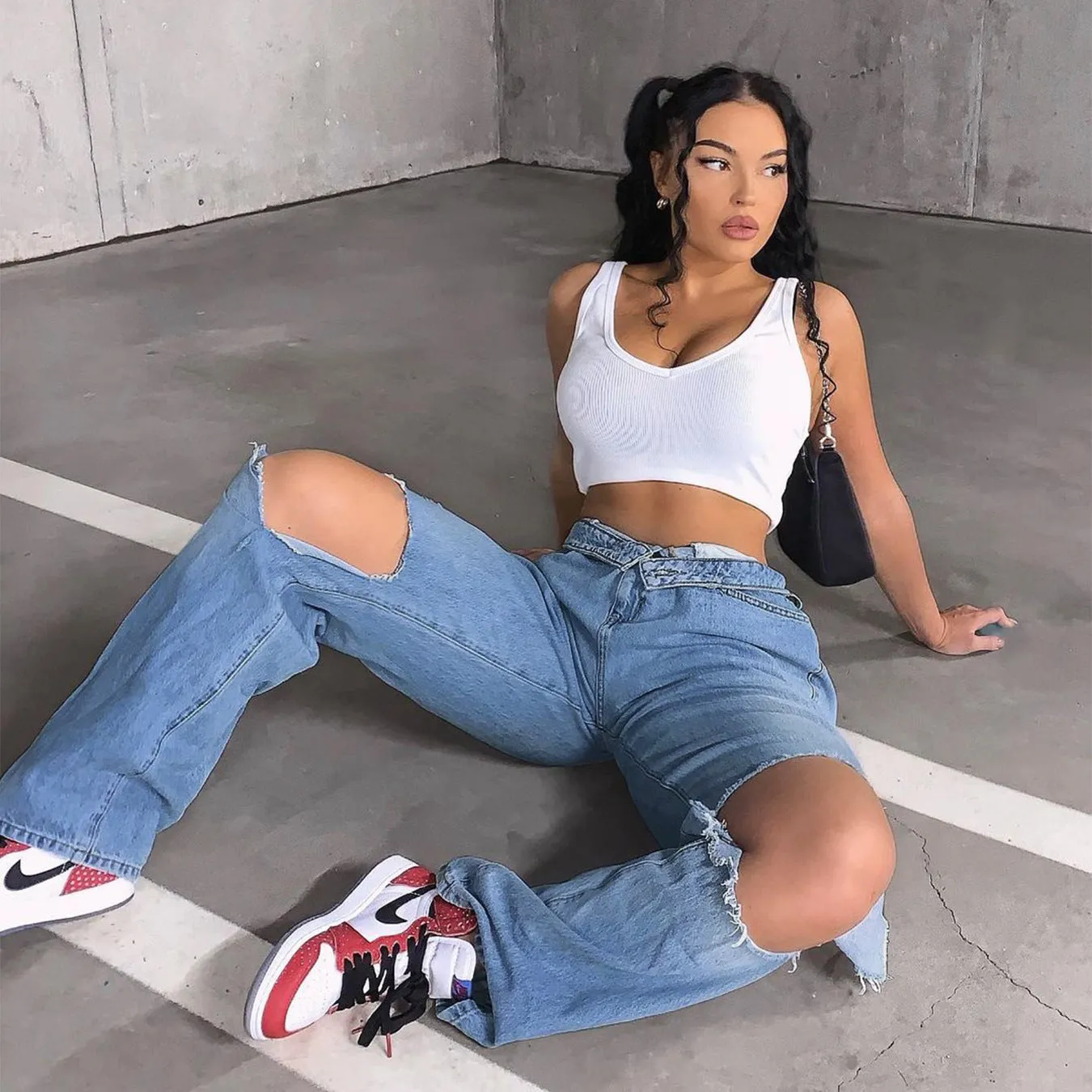 Long Ripped Denim Jeans