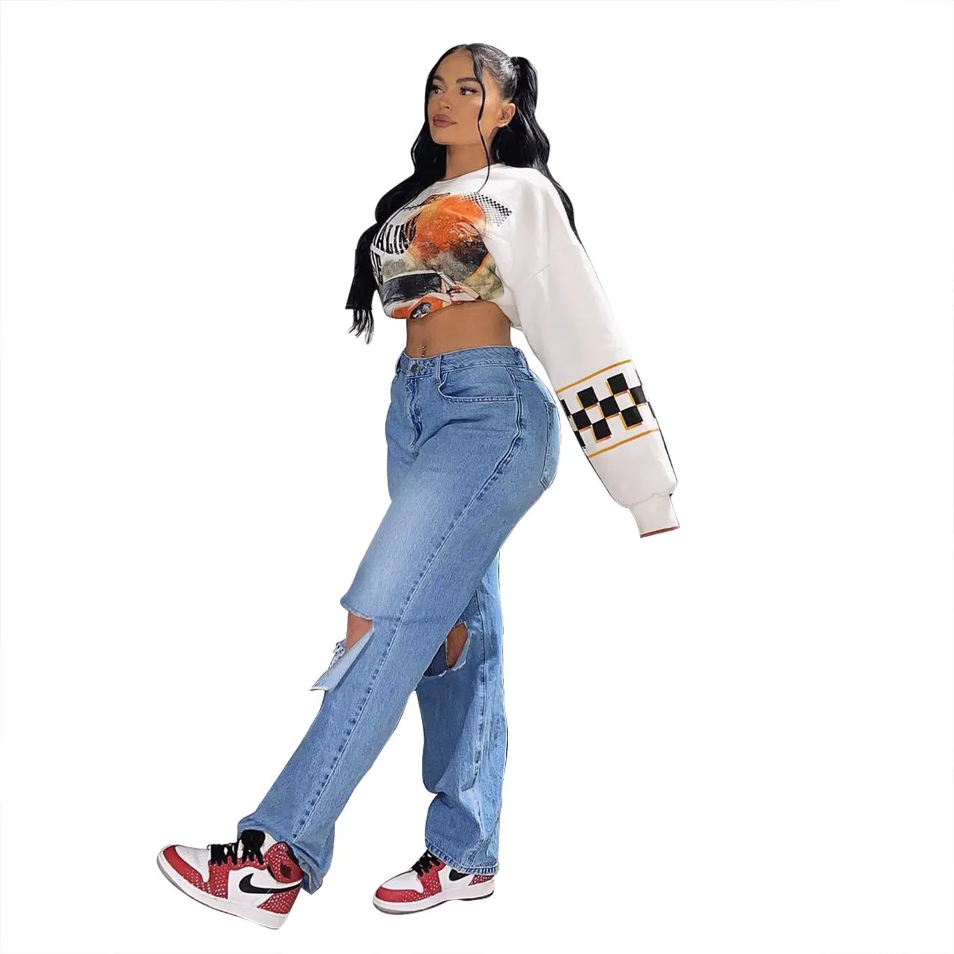 Long Ripped Denim Jeans