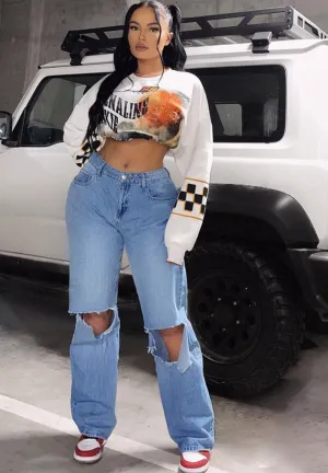 Long Ripped Denim Jeans