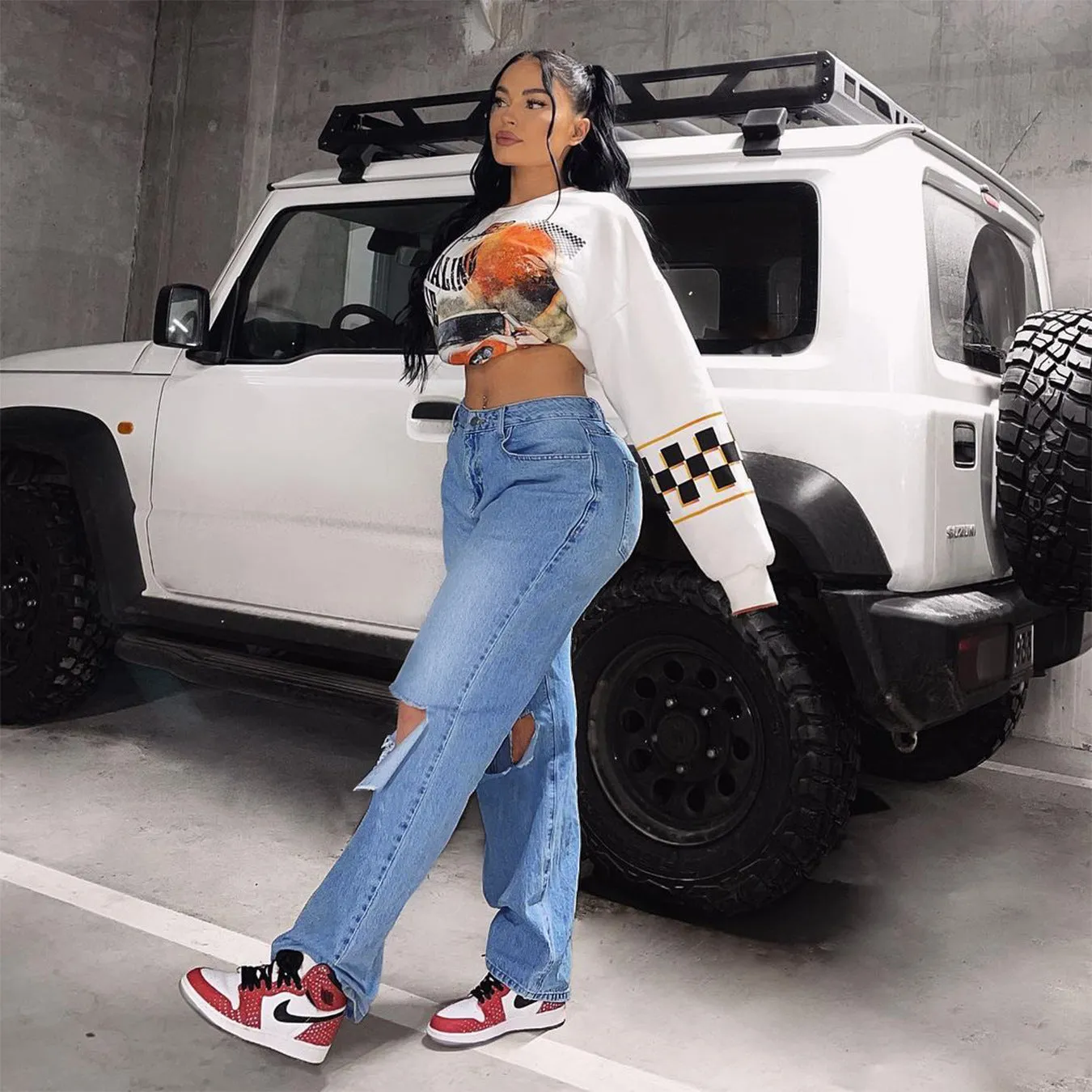 Long Ripped Denim Jeans