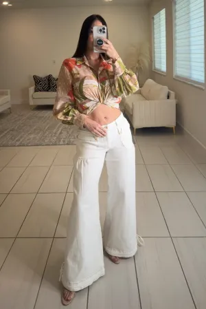Lotus Balloon Style White Denim Pants