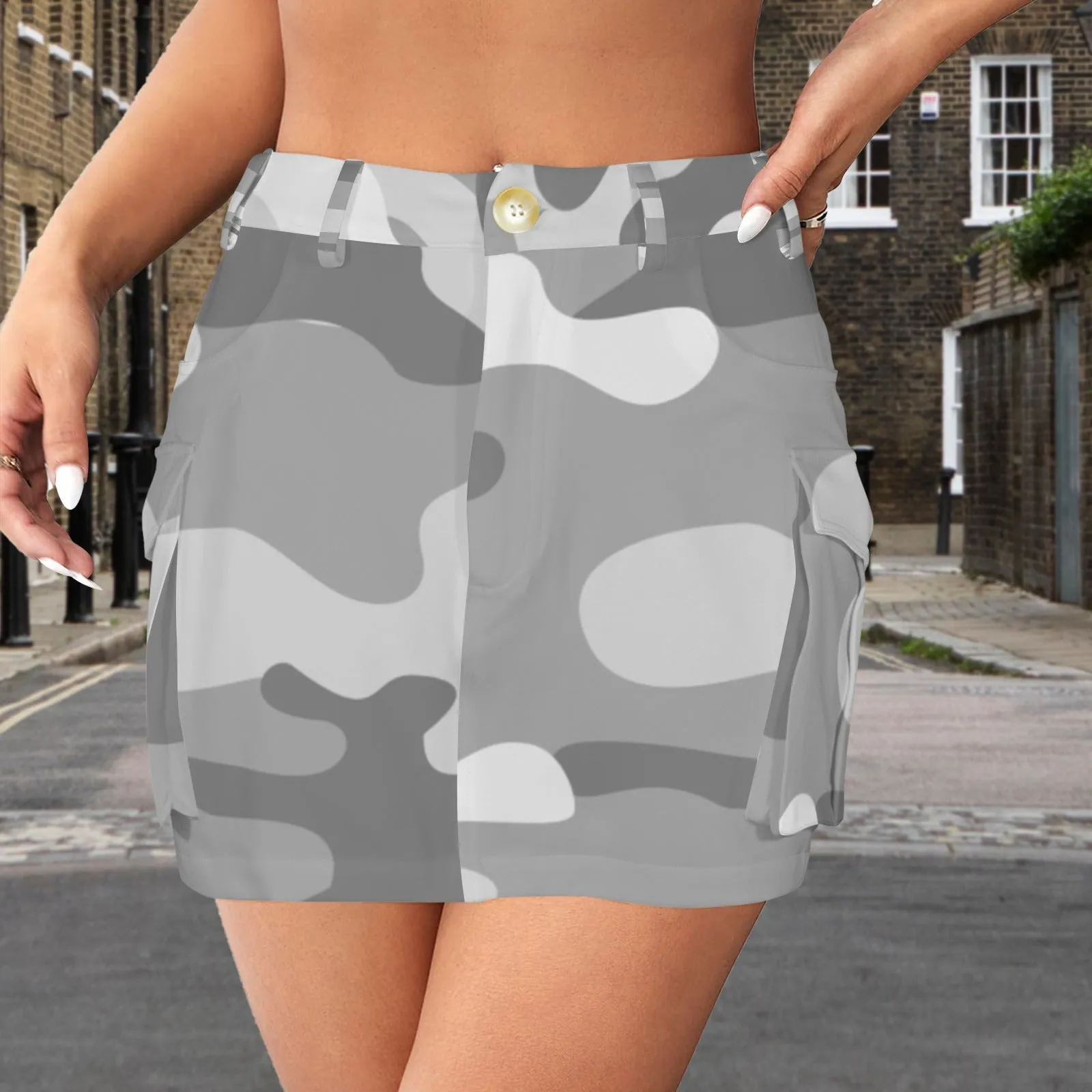 Low Waist Button Pocket Cargo Mini Skirt