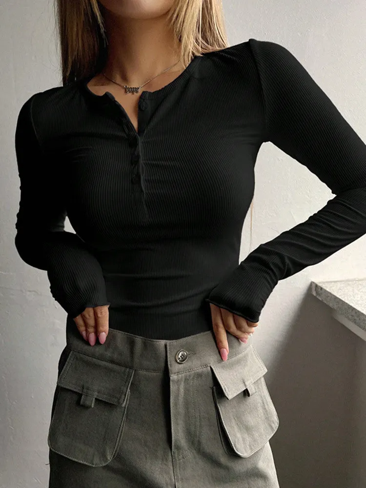 Lucila® | Long-Sleeved Half-Button T-Shirt For Women