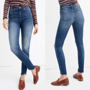 Madewell 10&quot; High-Rise Skinny Jeans Cutout Distressed  Tulip Hem