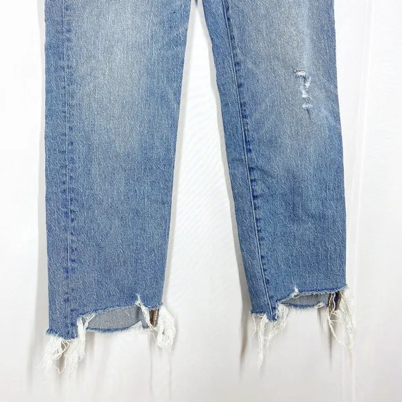 Madewell Classic Straight Jeans Corrie Blue Wash High Rise Ripped Torn Hem 25