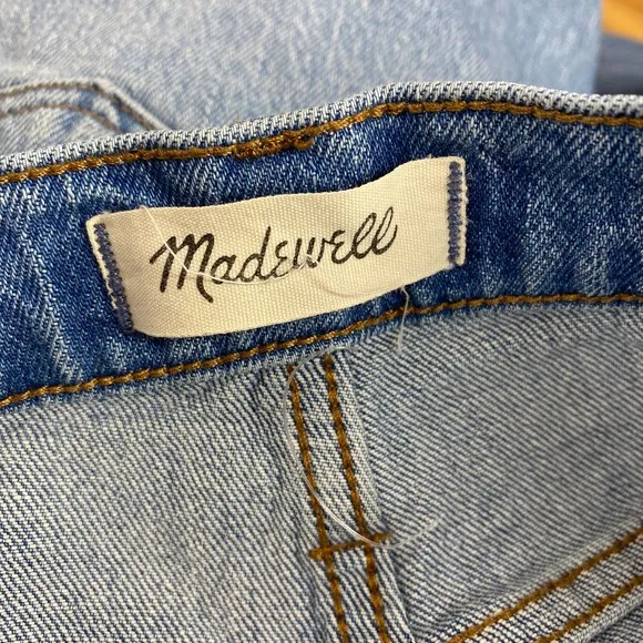 Madewell Classic Straight Jeans Corrie Blue Wash High Rise Ripped Torn Hem 25