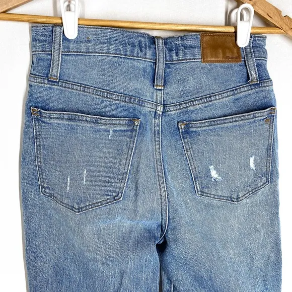 Madewell Classic Straight Jeans Corrie Blue Wash High Rise Ripped Torn Hem 25