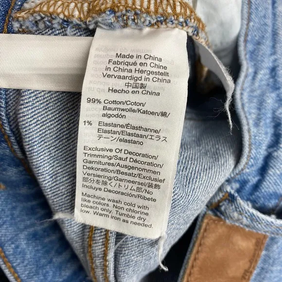 Madewell Classic Straight Jeans Corrie Blue Wash High Rise Ripped Torn Hem 25
