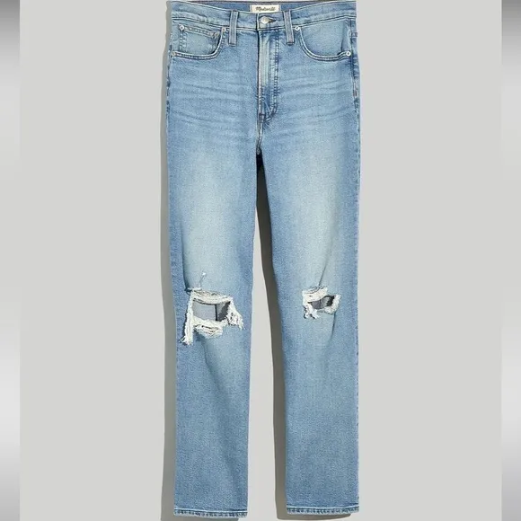 Madewell The Perfect Vintage Straight Jean Knee-Rip Edition Size 26