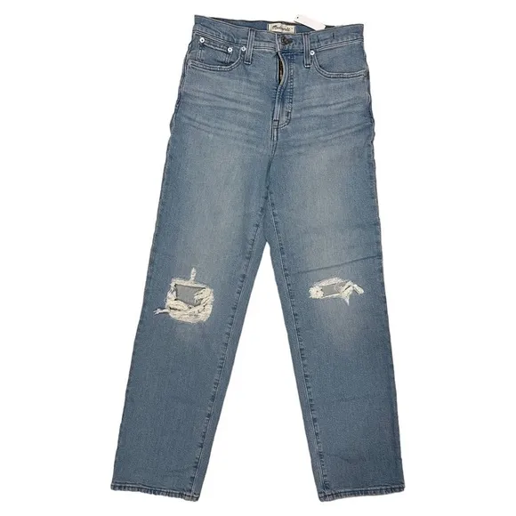 Madewell The Perfect Vintage Straight Jean Knee-Rip Edition Size 26