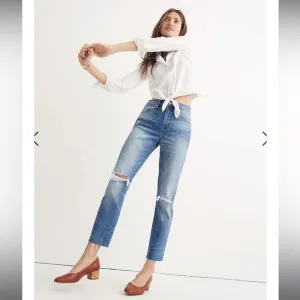 Madewell The Slim Boyjean Distressed Straight Leg Jeans Raw Hem Women’s Size 27