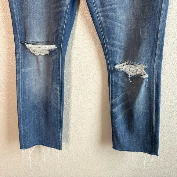 Madewell The Slim Boyjean Distressed Straight Leg Jeans Raw Hem Women’s Size 27