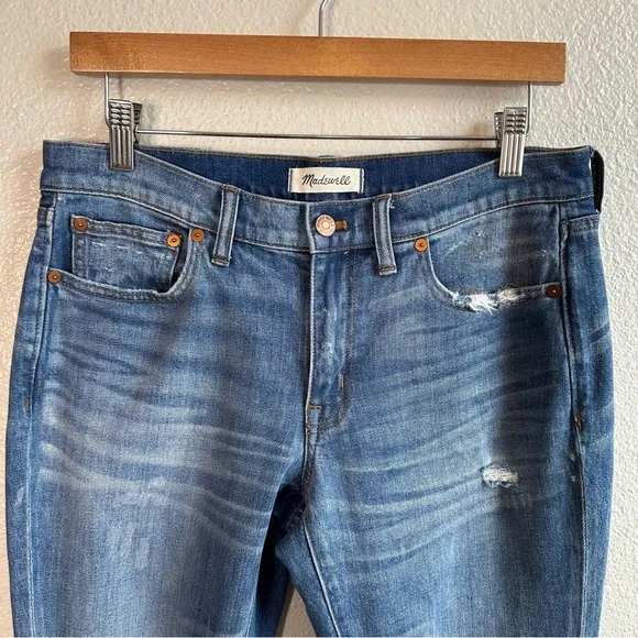 Madewell The Slim Boyjean Distressed Straight Leg Jeans Raw Hem Women’s Size 27