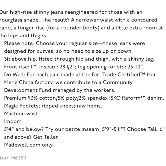 Madewell Women's Curvy High-Rise Skinny Jeans | Standard | Black Sea | 23