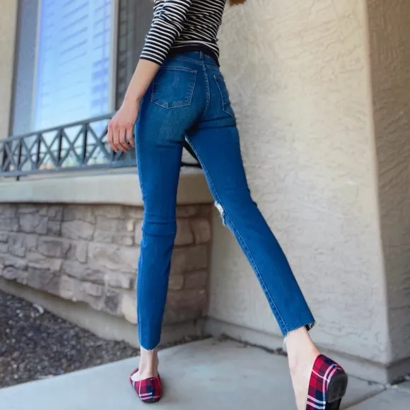 MARINE LAYER Distressed Ripped Medium Wash Stretch Denim High-Rise Skinny Jeans
