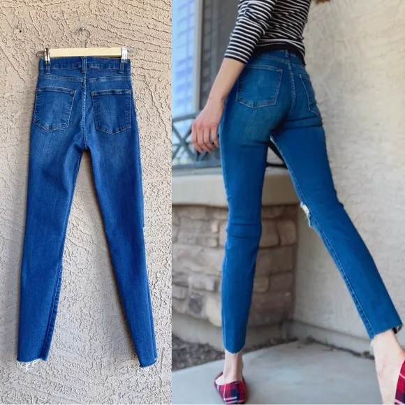 MARINE LAYER Distressed Ripped Medium Wash Stretch Denim High-Rise Skinny Jeans