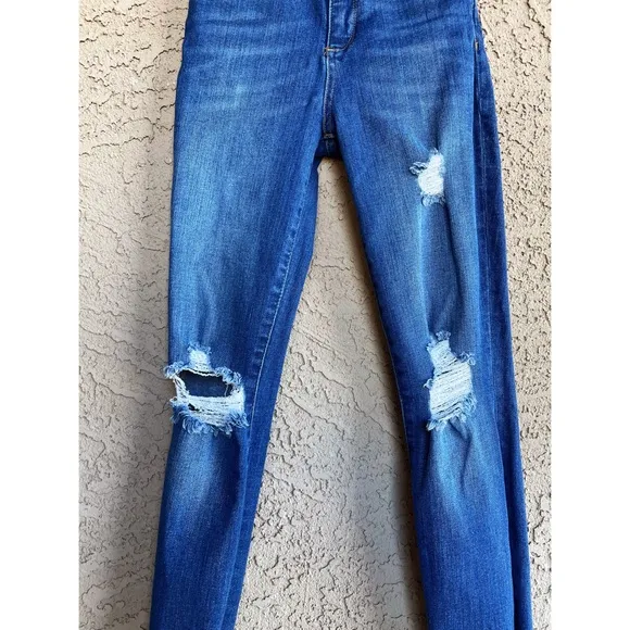 MARINE LAYER Distressed Ripped Medium Wash Stretch Denim High-Rise Skinny Jeans