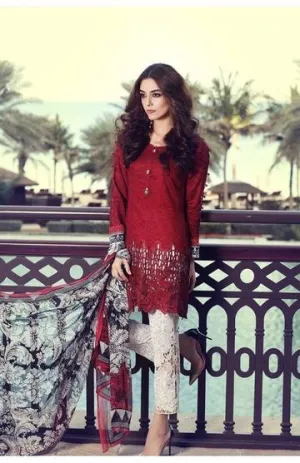Maroon Blue Jaal Work Lawn Dress with Chifoon Dupatta - L92