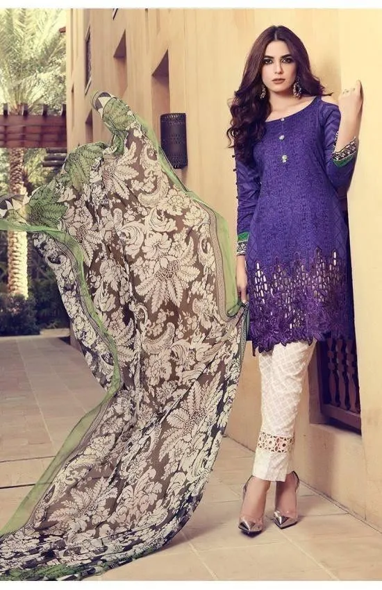 Maroon Blue Jaal Work Lawn Dress with Chifoon Dupatta - L92