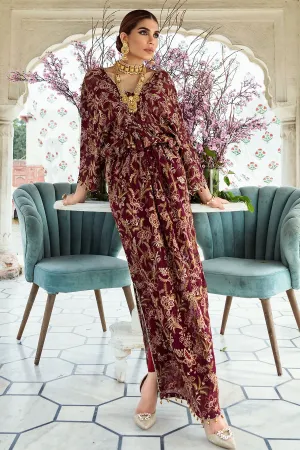 Maroon Embroidered Chiffon Pakistani Long Shirt Eid Dress