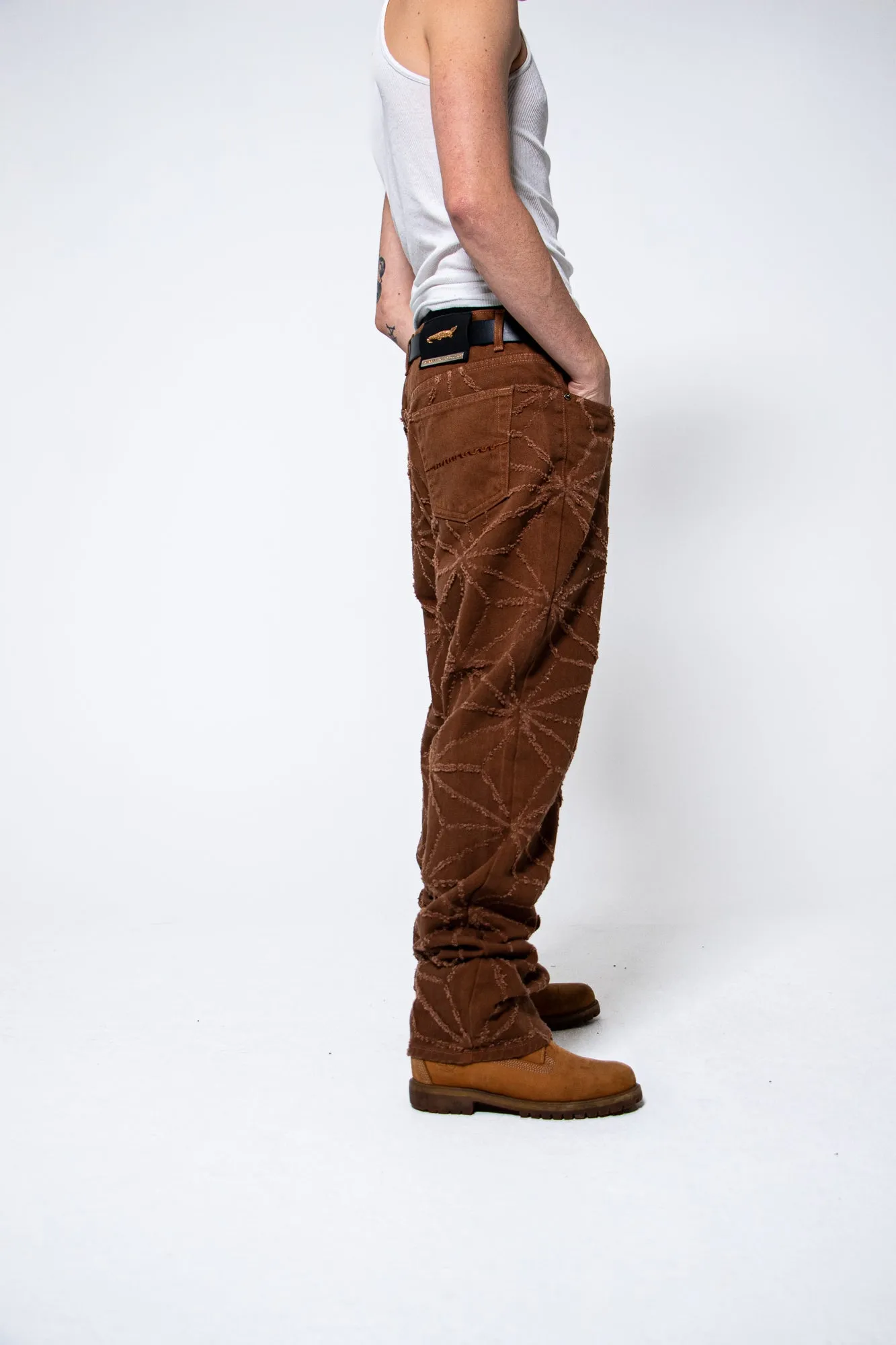 Mediums 1of1 star pattern distressed  brown jeans - 36/32
