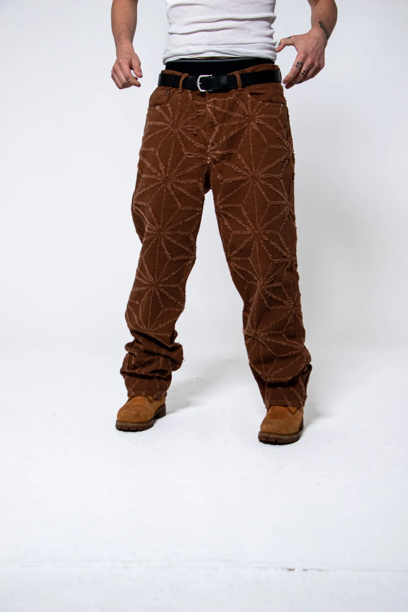 Mediums 1of1 star pattern distressed  brown jeans - 36/32